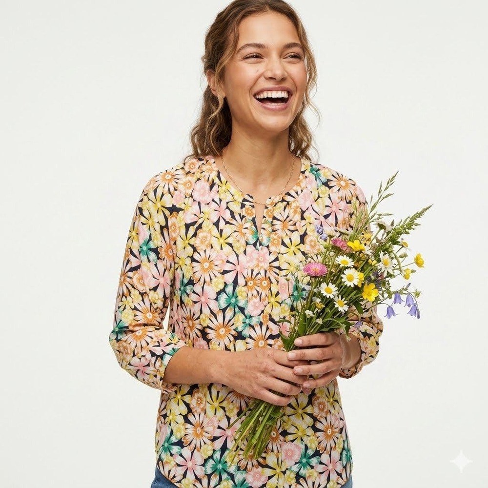 Banana Republic Blouse Womens PS Multi Floral Cottagecore Summer